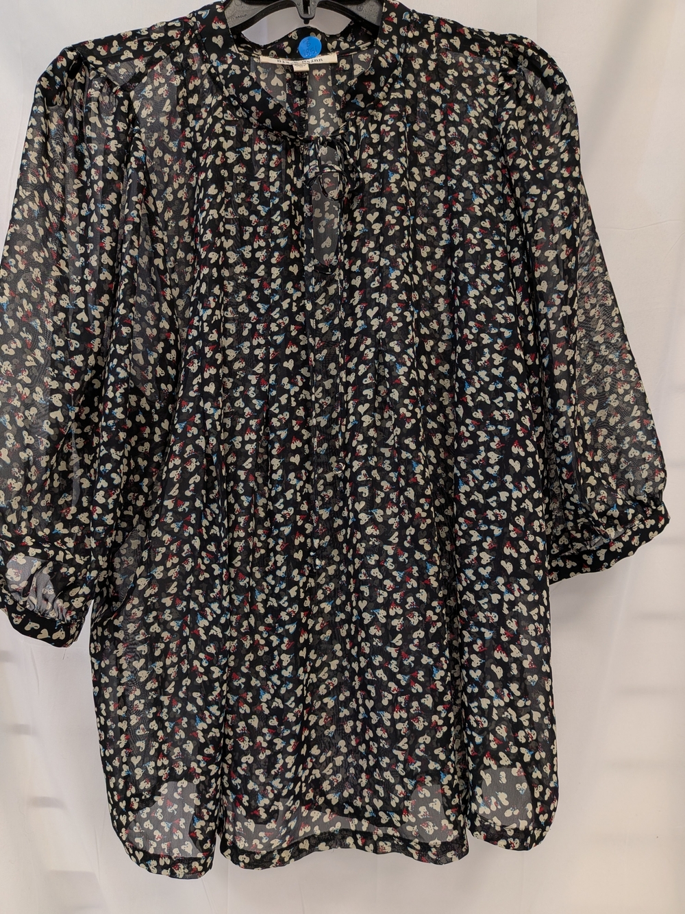 Black Rainn Black Sheer Tie-Neck Heart-Print Blouse